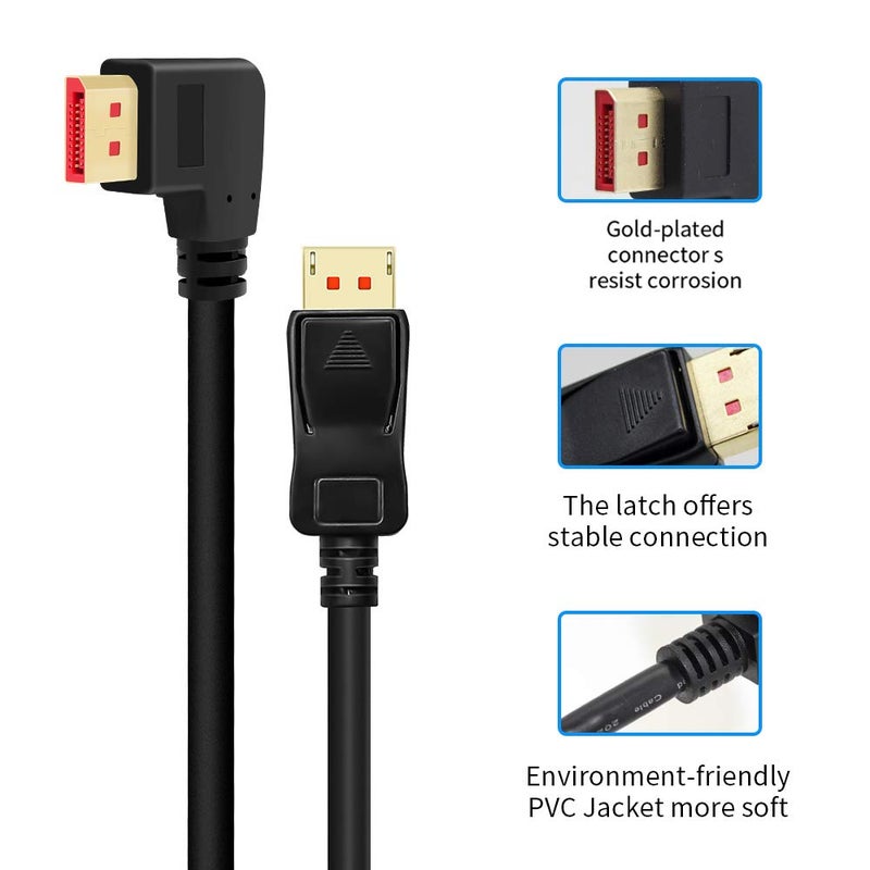 BolAAzuL 90 Degree Displayport 1.4 Adapter Cable, Right Angle Display Port Cable Right Angled 8K/60Hz, 4K/144Hz 6ft/1.8m Male/Male High Speed for SSUPD Meshlicious/Vertical Mounted GPU - Image 4